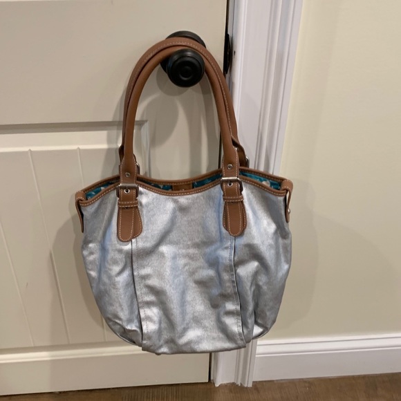 Boden Silver Coated Canvas & Leather Tote - Picture 4 of 5